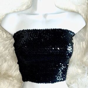 Vtg SIKE Black Sequin Tube Top
